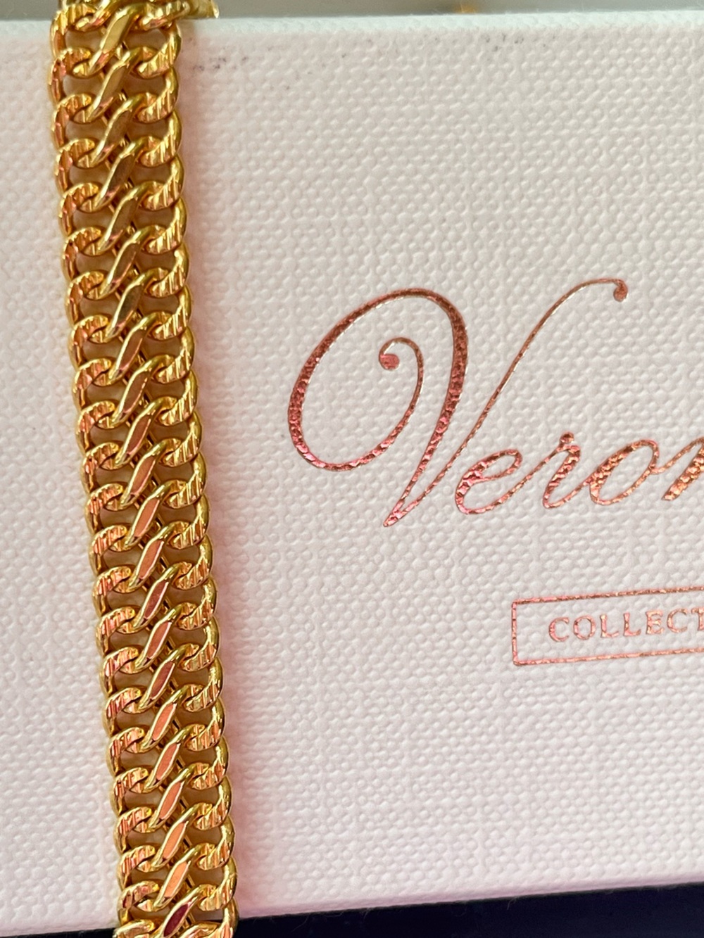 Veronese Gold-Plated Sterling Wide Curb Chain Italian Necklace in original box